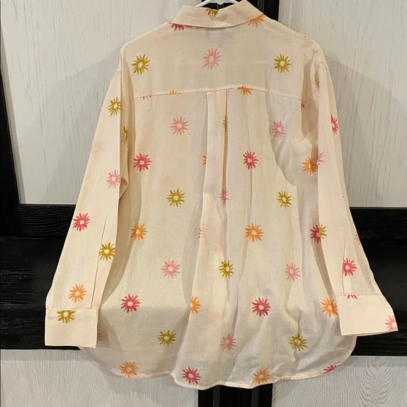 Old Navy Linen Blend Boyfriend Shirt Sun Print Size M - Picture 8 of 10